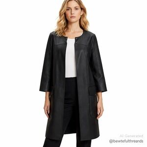 Nisse US 6 Black Perforated Faux Leather Coat – Minimalist Urban Chic